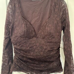Abercrombie & Fitch Brown Lace Trim Top
